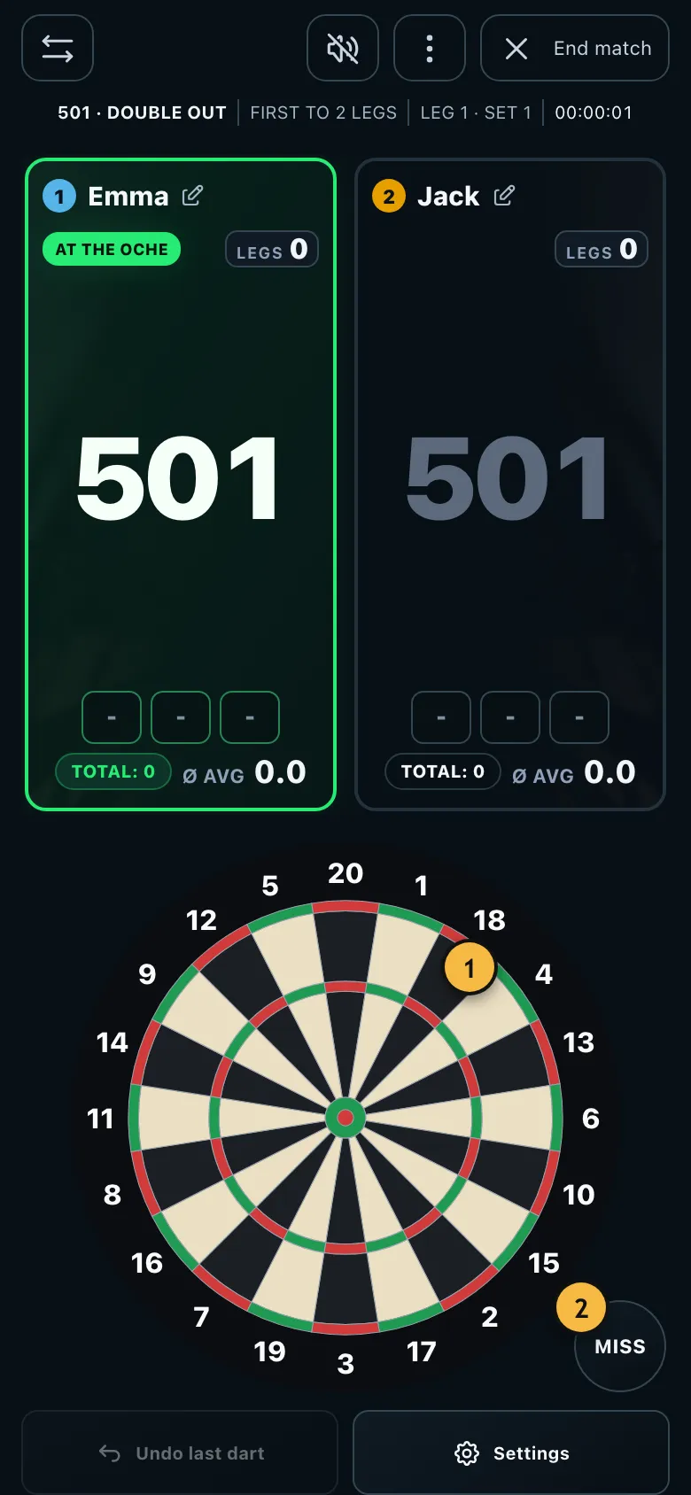 Drawn dartboard as input in a running game