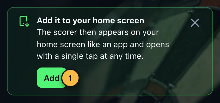 The "Add it to your home screen" hint with the "Add" button