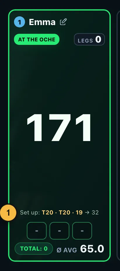 Player card with 171 left and the suggestion for setting up