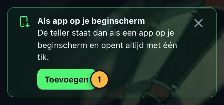 Melding 'Als app op je beginscherm' met de knop 'Toevoegen'